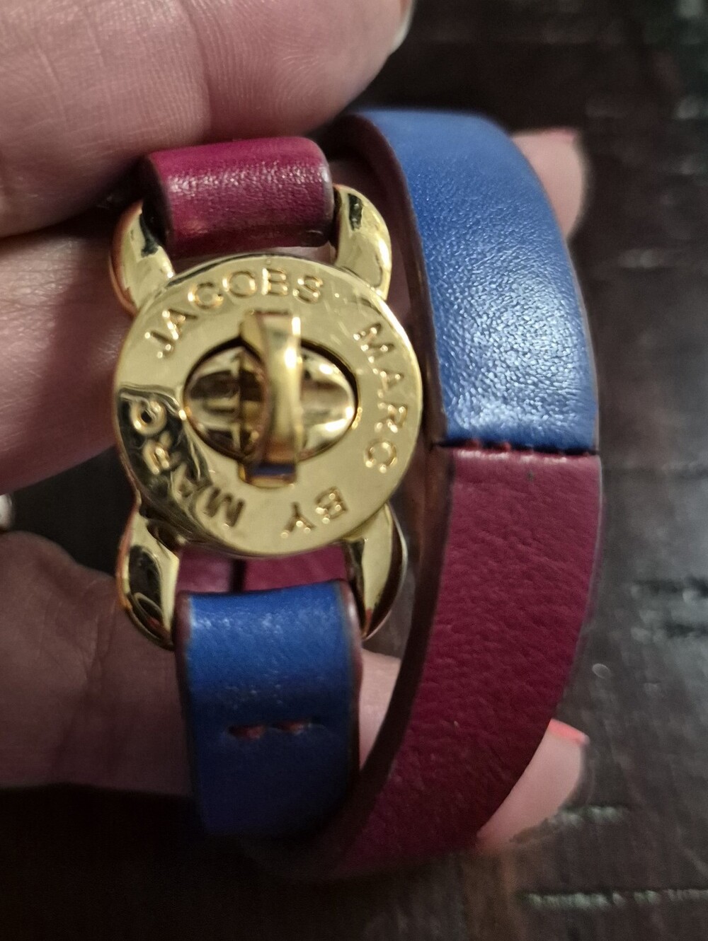 Marc Jacobs Blue & Berry Leather Wrap  Bracelet with Gold Clasp